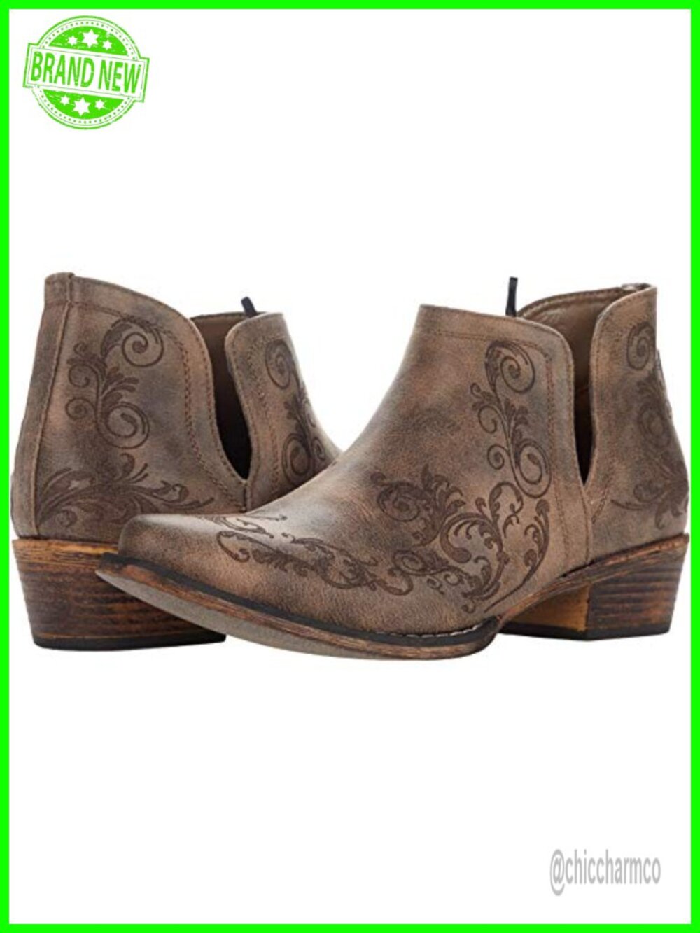 Roper Ava Snake Snip Toe Western Cowboy Ankle Booties Faux Leather